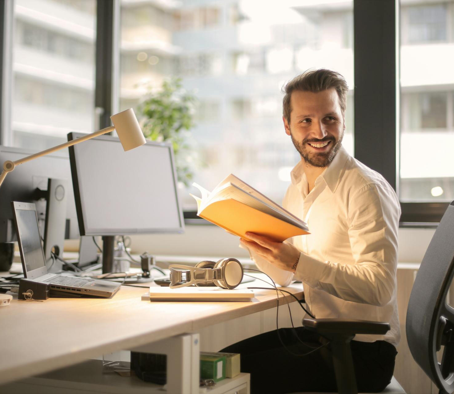 happy man after reciving his homepage